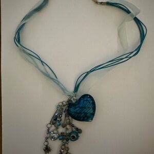 Beautiful Blue Glass Heart Charm Necklace